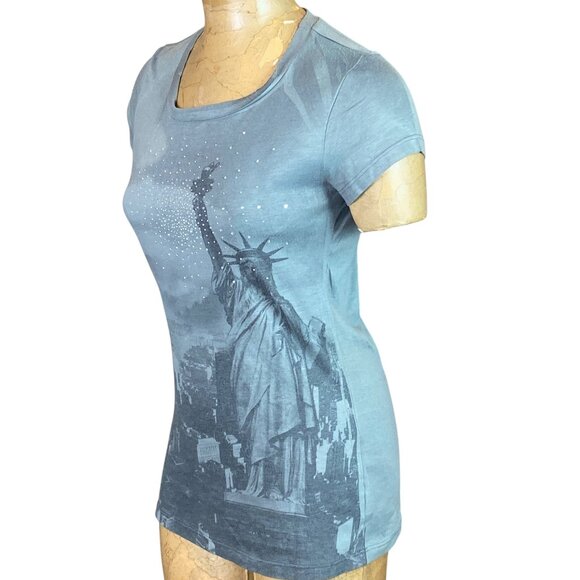 Cultureplug Graphic Tee Statue of Liberty Empire State Bldg Rhinestoned L #223K - Picture 3 of 8